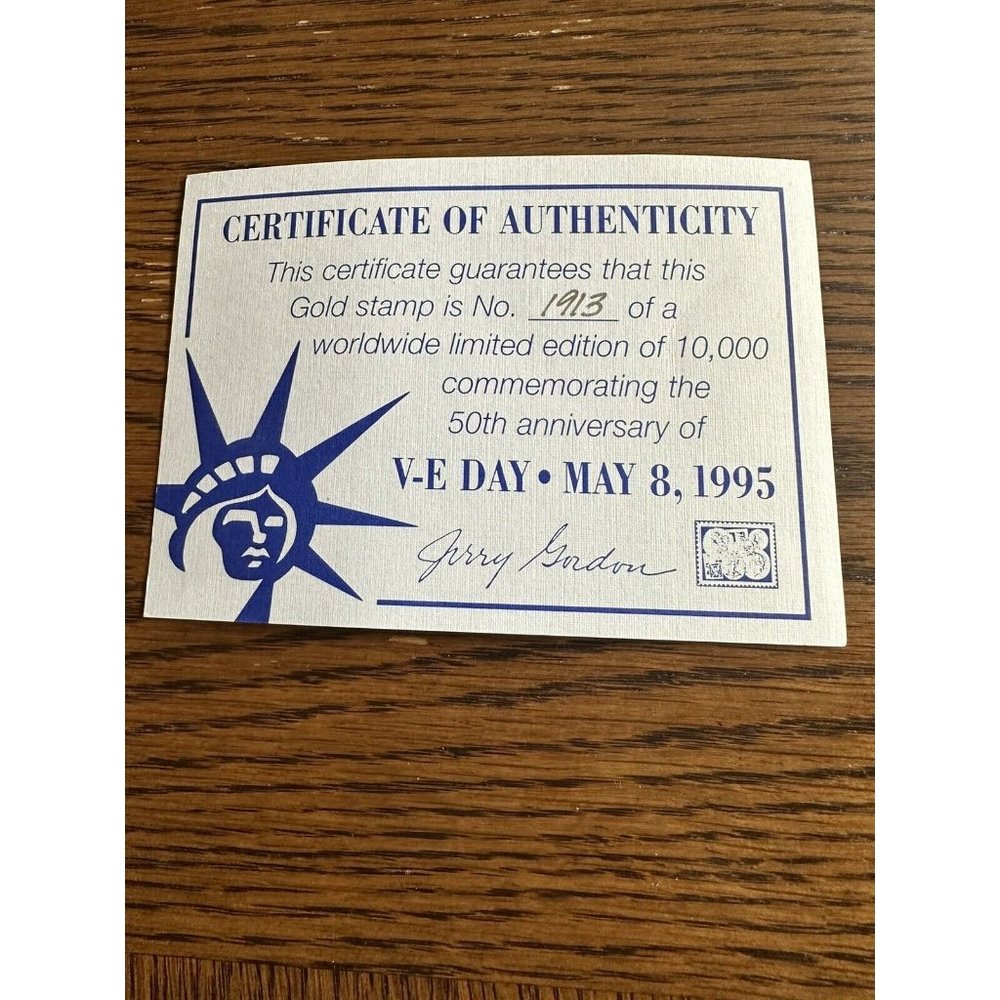 V-E Day 23K Gold Stamp 1945-1995 Commemorating 50th Anniversary Yalta Conference - Picture 2 of 7